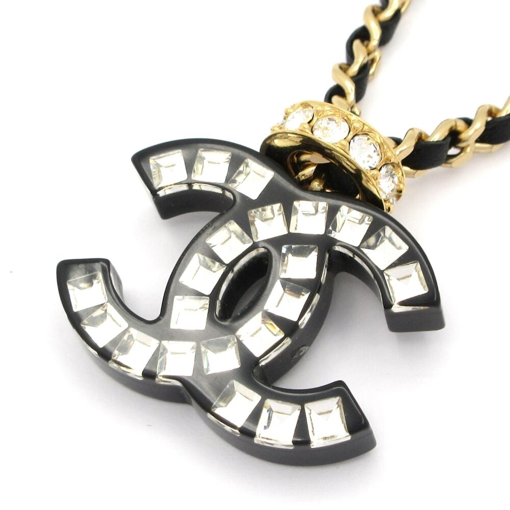 Chanel Coco Choker Gold Black Clear Hardware Leather Plastic Rhinestones